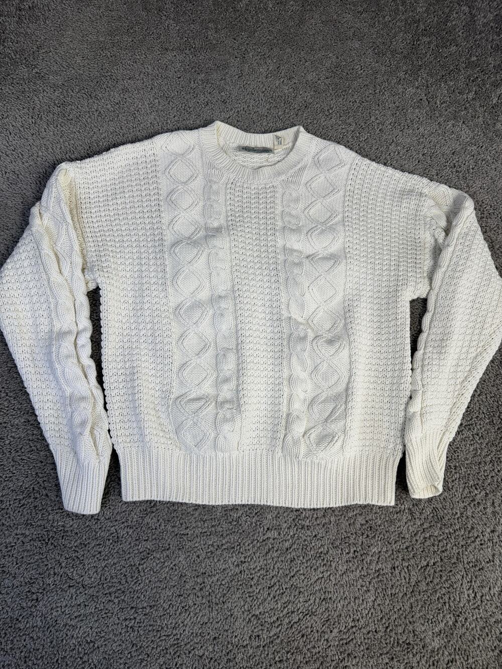 Britches Sweater Womens M White Cable-Knit Pullover Heavyweight 100% Cotton
